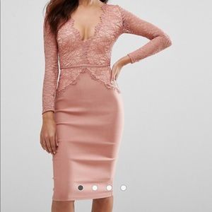 Rare London Plunge Scallop Lace Midi Dress